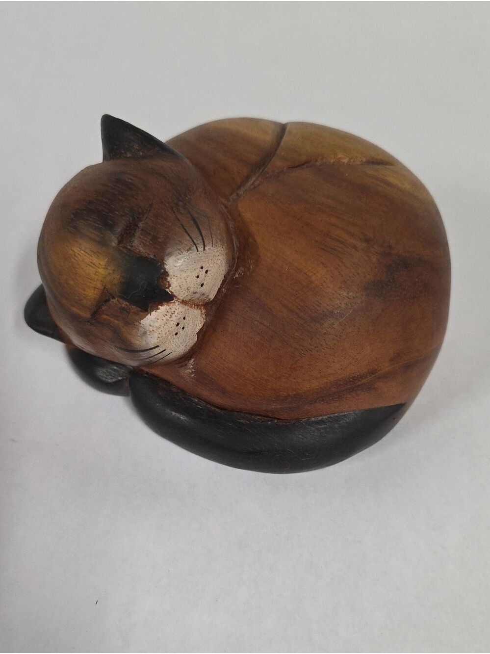 Vintage Wooden Cat Nap Figurine Desk Ornament Shelf Sitter